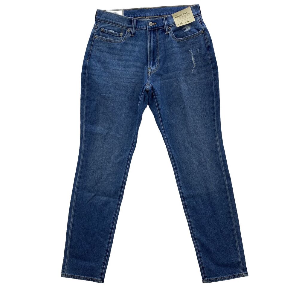 Abercrombie Fitch Athletic Slim Jeans Men 30x32 Blue Distress Medium Wash Denim
